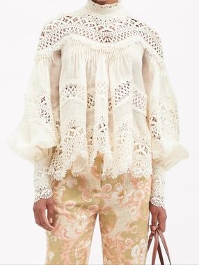 ZIMMERMANNPostcard Macramé-Lace Embroidered-Voile Top 0 Xs